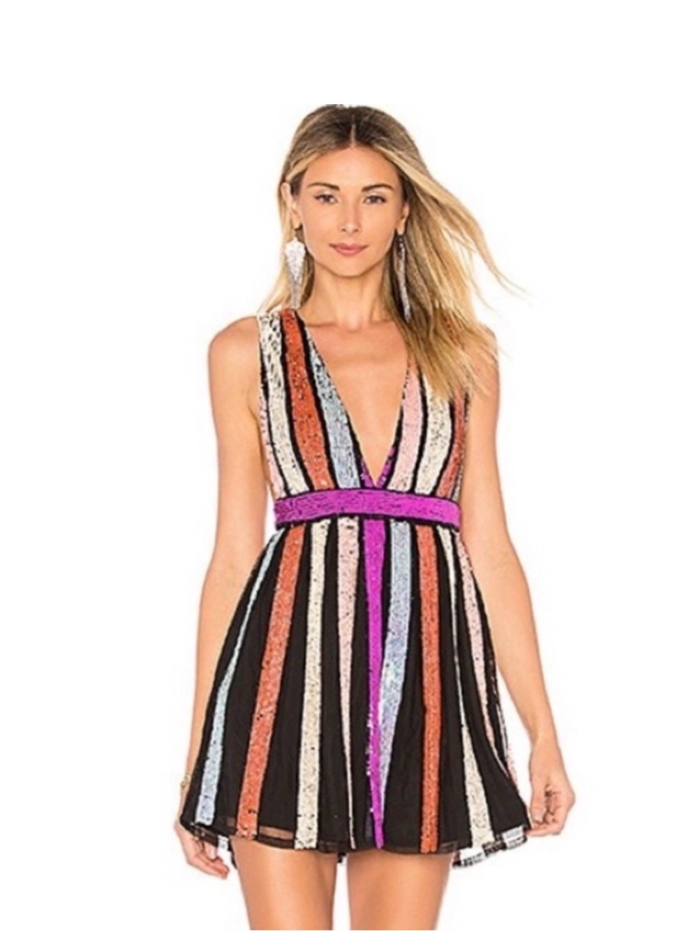 X by NBD Revolve Striped Sequin V-Neck Mini YAYA Dress in Multicolor XS